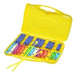 BQKOZFIN Xylophone 25 Notes with 2Pcs Child-Safe Mallets and Hard Case, Glockenspiel Xylophone for Kids, Professional Percussion Instrument for Student Beginners, Music Teaching (Yellow)