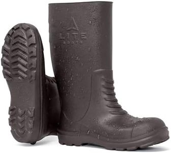 LITE BOOTS 16" Rubber Boots for Men | Ultra-Light, Insulated & Waterproof Rain Boots for Men | Injection Molded, Anti-Slip, Durable, One-Piece Hunting Boots for Mud, Fishing, Garden, Chores & Outdoors | Wide Calf, Brown, Size 11