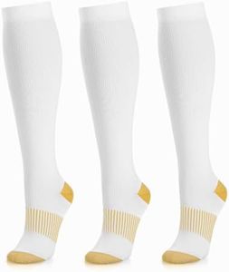 Medical Compression Socks for Women and Men 3 Pairs 20-30 mmHg Knee High Christmas Compression Stockings Circulation Best for Running Athletic Nurses (06 White Copper 3 Pack, Small-Medium)