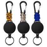 Retractable Keychain 3 Pack Heavy Duty Carabiner Badge Holder Badge Reel ID Holder with Steel Cord Extendable Key Ring (Blue+Beige+Mixed Orange)