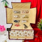 Trendifly Royal Flower Design Jewellery Organiser bag | Travel Makeup Cosmetic Jewelry Storage organizer box for Bridal women Earrings Bracelet Necklace (Brown Tikki)