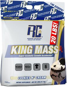 Ronnie Coleman Signature Series King Mass XL Mass Gainer Protein Powder, Muscle Gainer, 60g Protein, 180g Carbohydrates, 1,000+ Calories, Creatine and Glutamine, Cookies N' Cream, 20 Pound