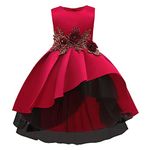 Cichic Burgundy Flower Girl Dress Sleeveless 3D Floral Embroidery Vintage Satin Tulle Frocks Elegant Bridesmaid Birthday Party Pageant Prom Gown for Kids 8-9 Years