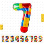 Building Block Number Balloon,Number 7 Balloon Birthday Decorations,Colorful Block Helium Balloon Number 7 Helium Balloon for Birthday Party Decorations Lego Theme Party Boy Girl