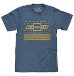 Tee Luv Men's Chevrolet T-Shirt - Yellow Stars and Stripes Chevy Bowtie Shirt, Indigo-Black Heather, L