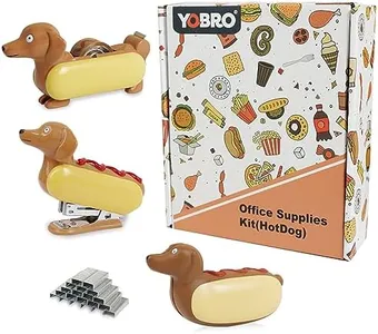 Yobro Desk Stapler Set,Office Supply Kit includes Tape Dispenser & Mini Stapler,Miniature Dachshund Hot Dog Design with Squeezing Toy