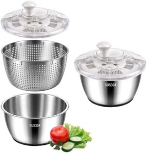 Stainless Steel Salad Spinner, Washer for Lettuce, Fruit & Vegetable, 5.6Qt | All-Metal Washing Bowl & Strainer Basket, Dishwasher-Safe, Quick-Spin, Non-Slip Base, Medium-Large Size Veggie Cleaner Dryer