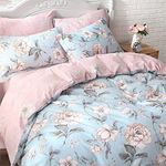 FADFAY Shabby Pink Blue Floral Bedding Sets Cotton Duvet Cover Set 4-Piece Full Size