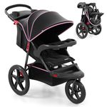 INFANS Jogging Stroller, Jogger Travel System with Shock Absorbing Suspension Dining Plate Cup Holder Adjustable Backrest, Lightweight Baby Strollers for Newborn (Pink)