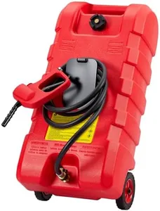 GarveeTech 15 gal Gas Can with Manual Transfer Pump & 10 ft Hose, Portable Fuel Tank with Wheels & Carry Handle, Leak-Proof Heavy Duty Gas Caddy for Cars, Boats, Lawn Mowers, Red