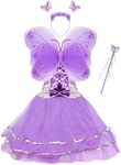 Girls Dress up Princess Fairy Costume Set with Dress Wings Wand and Headband for Children Ages 3-10