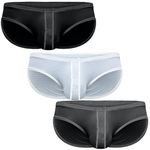 Real Men Ares-Accent Low-Rise Pouch Bikini Brief – 1, 3, 6 Pack with Size B & D Pouch XS - 5XL, C Pouch 3 Pack- Black White Grey, M