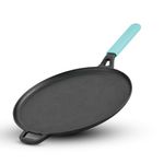 BERGNER Eco Cast Iron 28cm Dosa Tawa, for Healthy Cooking, Pre-Seasoned, Even Heat Distributor, Retains Heat to Enhance Flavor, Durable, Comes with Silicone Sleeve, Induction Bottom, Gas Stove Ready