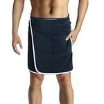 HOMELEVEL Men's Sauna Kilt - Bath Towel for Spa - Cotton Gym Towels for Men - with Hook-and-Loop Fastening & Pocket - Dark Blue & White