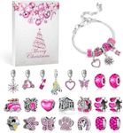 MJARTORIA Pink Jewellery Advent Calendar for Girls Pink 2024 Jewellery Christmas Countdown Includes Pink Butterfly Metal Pendant Beads DIY Making Set Jewellery Gifts