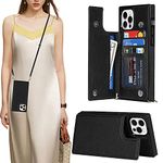 CCSmall Removable Crossbody Wallet Case for Apple iPhone 13 Pro Max with Card Holder, Shockproof Purse Cover with Removable Cross Body Strap for Apple iPhone 13 Pro Max XKSK Black