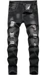 FREDD MARSHALL Boy's Skinny Fit Ripped Destroyed Distressed Fashion Kids Denim Jeans Pants, Black03, 10