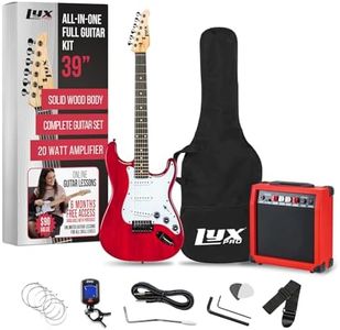 LyxPro 39 inch Electric Guitar Kit Bundle with 20w Amplifier, All Accessories, Digital Clip On Tuner, Six Strings, Two Picks, Tremolo Bar, Shoulder Strap, Case Bag Starter kit Full Size - Red