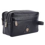 HAMMONDS FLYCATCHER Toiletry Bag for Men and Women - Genuine Leather Travel Organizer with Multiple Compartments - Black Toiletry Shaving Kit for Men - Toiletry Organizer & Cosmetics Pouch for Women