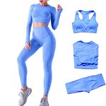 DONYKARRY 3pcs Gym Sets for Women Seamless Tracksuit Womens Full Set Outfits Workout Joggers Yoga Sportswear Leggings and Stretch Sports Bra Jumpsuits Clothes Sets (Blue ,S