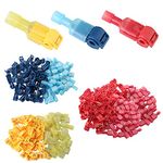 QitinDasen 150Pcs (75 Pairs) Premium T-Tap Wire Terminals Kit, T-Tap Self-Stripping Wire Connectors with Nylon Fully Insulated Male Quick Disconnect (Red 60Pcs, Blue 50Pcs, Yellow 40Pcs)