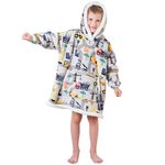 Viviland Wearable Blanket Hoodie for Kids Soft Flannel Sherpa Sweatshirt Blanket with Giant Pocket Warm Plush Comfy Hooded Blanket for Boys Toddler Grey Construction Truck 2-6 Years Old Boys Gift