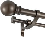 Lwiiom Double Curtain Rods with Aluminum Bouquet Brackets and Round Finials, Dark Bronze Curtain Rods for Windows 28 to 48 inch, 1-inches Front and 5/8 Inches Back Double Window Drapery Rod