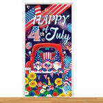 HOWAF Happy 4th of July Door Banner, Independence Day Door Cover for USA Patriotic Party Supplies, American Flag Banner, Red White Blue Welcome Banner for Front Door Decor