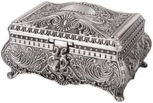 Feyarl 17CM (6.7-Inch) Antique Trinket Box Rectangle Jewelry Box with Metallic Floral Engraved, Dividers Inside