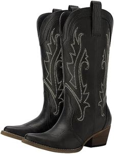 HISEA Rollda Cowboy Boots for Women, Cowgirl Boots, Comfortable Western Boots with Pointed Toe Stitched Embroidery for Country Concert Dancing Wedding Traveling Daily Outfits