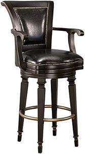 Howard Miller Northport Luxury Swivel Bar Stool – Black Faux Leather, Antique Nailhead Trim, Non Return Swivel, Burnished Black Wood, High Back, Armrests & Footrest Elegant Home Bar Seating