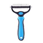 Pet Dematting Comb for Dogs Cats Puppy, Blue Large Size Stainless Steel Dual Head 17-9 Teeth, 2 in 1 Pet Grooming Brush Kit Reduces Hair Fall, Furminator Easy Mats and Tangles Remover for Pets, Safe Deshedding Hair Undercoat Rake for Short Long Coat