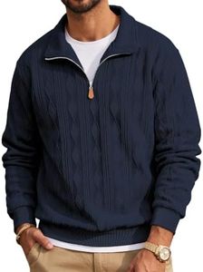 JMIERR Mens Quarter Zip Turtleneck Pullover Sweater, S, Navy Blue
