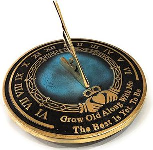 REDSKY TRADER Brass Sundial Grow Old with Me 10 inches Gift Idea for Parents, Grandparents, Friends, Couples, Sundial Gift, Garden Or Home Decor