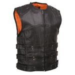 Milwaukee Leather Mens SWAT Style Leather Biker Vest with Gun Pocket - 7X-Large