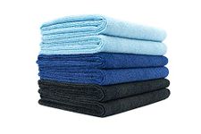 The Rag Company Microfiber Spa and Yoga Towel - Soft and Absorbent Towel for Gym, Spa, Exercise, Hotel, and Resort Use - Dries Fast - 16x27 inches - Light Blue, Royal Blue, Black, 6-Pack