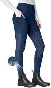 FitsT4 Sports Women's Horse Riding Pants Knee-Patch Riding Tights Ventilated Mesh Equestrian Breeches Horseback Schooling Tights with Pockets Navy S