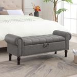 Foremost Sofa Living Storage Ottoman Bench Couch Upholstered Storage 2 Seater Bench End of Bed Bench with Nailhead for Living Room Bedroom Office (Grey)