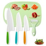 WAYAA Kids Safe Knifes,Children's Nylon Knives Set Firm Real Fit Toddler Beginners Friendly Reusable Peeler Fruit Board Sturdy Childrens Cooking Year Old Suitable Cutting Salad Sandwich 5Pack Green