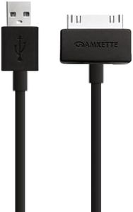 Amkette 30 Pin to USB Charging & Data Sync Cable for iPhone 3G/3GS/4/4s/iPad 1/2/3, iPod Nano 5th/6th Gen and iPod Touch 3rd/4th Gen -1.5m (Black)