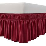 MEILA Wrap Around Bed Skirt Three Fabric Sides Elastic Dust Ruffled 14 Inch Tailored Drop,Easy to Install Fade Resistant-Burgundy, Queen/King-14'' Drop