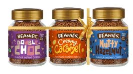 Beanies|Instant Flavoured Coffee |Double Chocolate 50g, Creamy Caramel 50g, Nutty Hazelnut 50g|Low Calorie, Sugar Free|Pack of 3