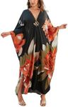 sunforyou Caftans for Women 4XL Black Elegant Moomoo Dresses70s Kaftan Print Colorful Floral Bikini Cover up Lightweight Loungewear(8693-34)