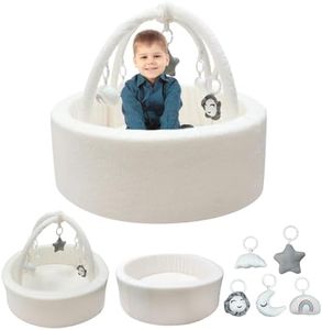MEOGETY Ball Pit with 5 Hanging Toys for Kids 1-3 Soft Activity Center for Girls Boys Great Gift, Easy to Assemble & Clean, White