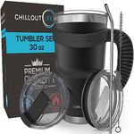 30oz Stainless Steel Travel Mug with Handle & Accessories. Tumbler with Handle, Straw, Cleaning Brush & 2 Lids. Double Wall Insulated Large Coffee Mug Bundle (Black, 30 oz Tumbler)