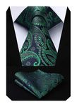 HISDERN Floral Paisley Wedding Tie Handkerchief Men's Necktie & Pocket Square Set, One Size, Green / Navy Blue