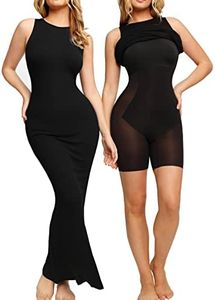 Popilush Shapewear Dress Built-in Bra Bodycon Shaper Dress 9 in 1 Crew Neck Sleeveless Maxi Formal Dresses with Zipper… Black