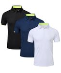 Csqtongan 3 Pack Men's Golf Polo Shirts Short Sleeve Breathable Polo T Shirts Multipack, Black/Navy/White XXL