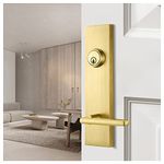 SNBTLA Satin-Brass Front Door Handle - Modern Entry Door Lock Set with Deadbolt,Exterior Door Lever 3 Keys for Left & Right Hand Door