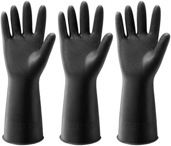 ThxToms 3 Pairs Dishwashing Cleaning Gloves, Reusable Dishwashing latex Gloves for Kitchen & Bathroom Cleaning,Non-Slip,Smooth Comfortable Lining,Black(Medium) S